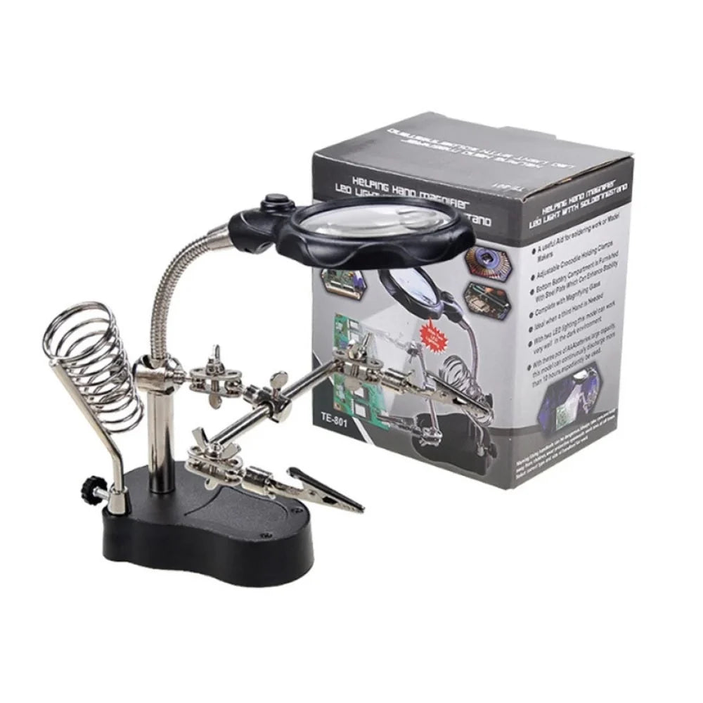 Soldering Iron Stand with LED Light and Multifunctional Magnifier (Magnifying Glass) - Helping Hand for PCB with MG16126/TE-801