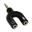 Black 3.5mm U Shape Stereo Jack Audio Mic Splitter Headset Connector Adapter